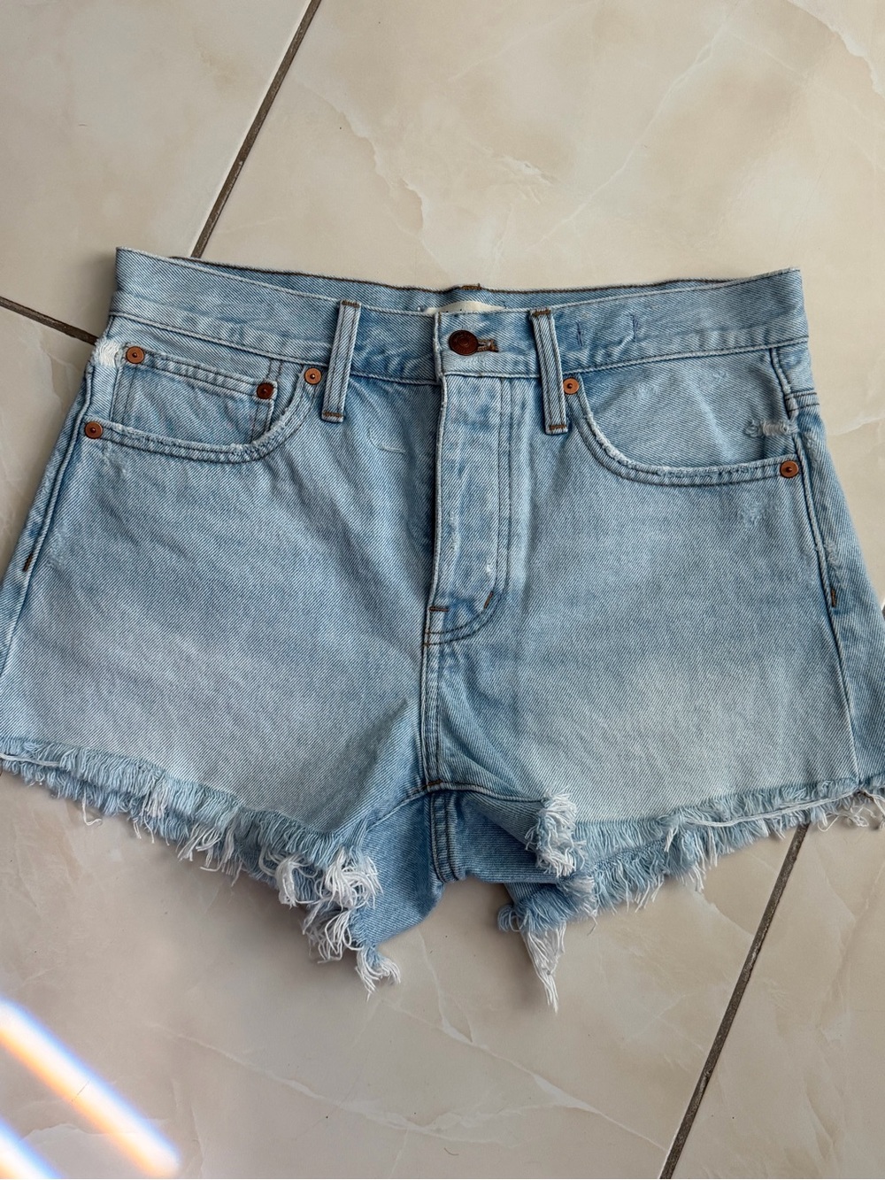 Madewell Light Wash Jean Shorts with Frayed Hem